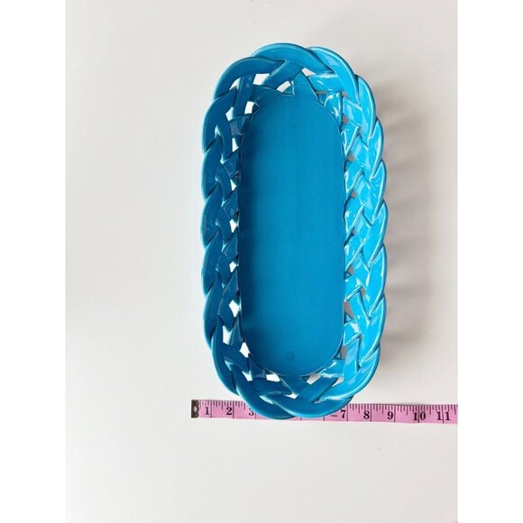 PRIMO'GI Handmade in Italy Blue Woven Treccia Ceramic Long Basket Tray - Picture 7 of 9